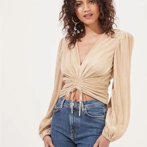 ASTR THE LABEL Braydon Pleated Ruched Front Long Sleeve Top Gold